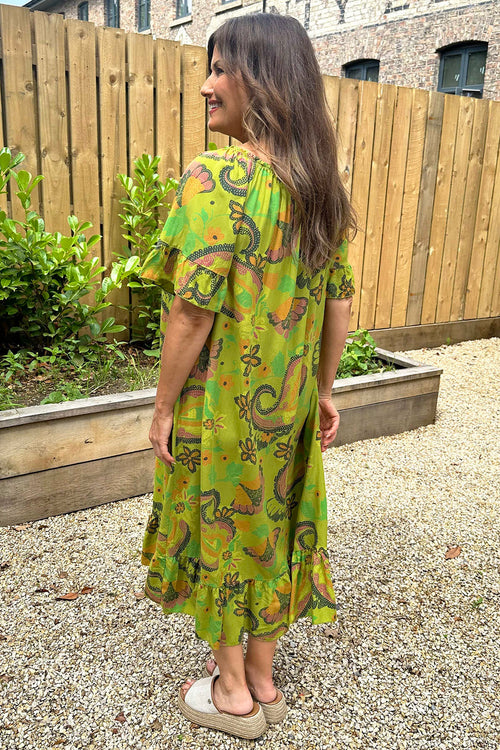 Carmel Floral Print Dress Lime - Image 4