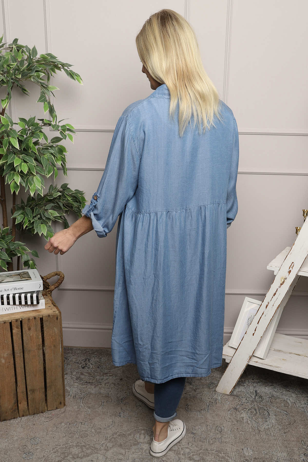 Bronwyn Denim Button Tunic Mid Denim