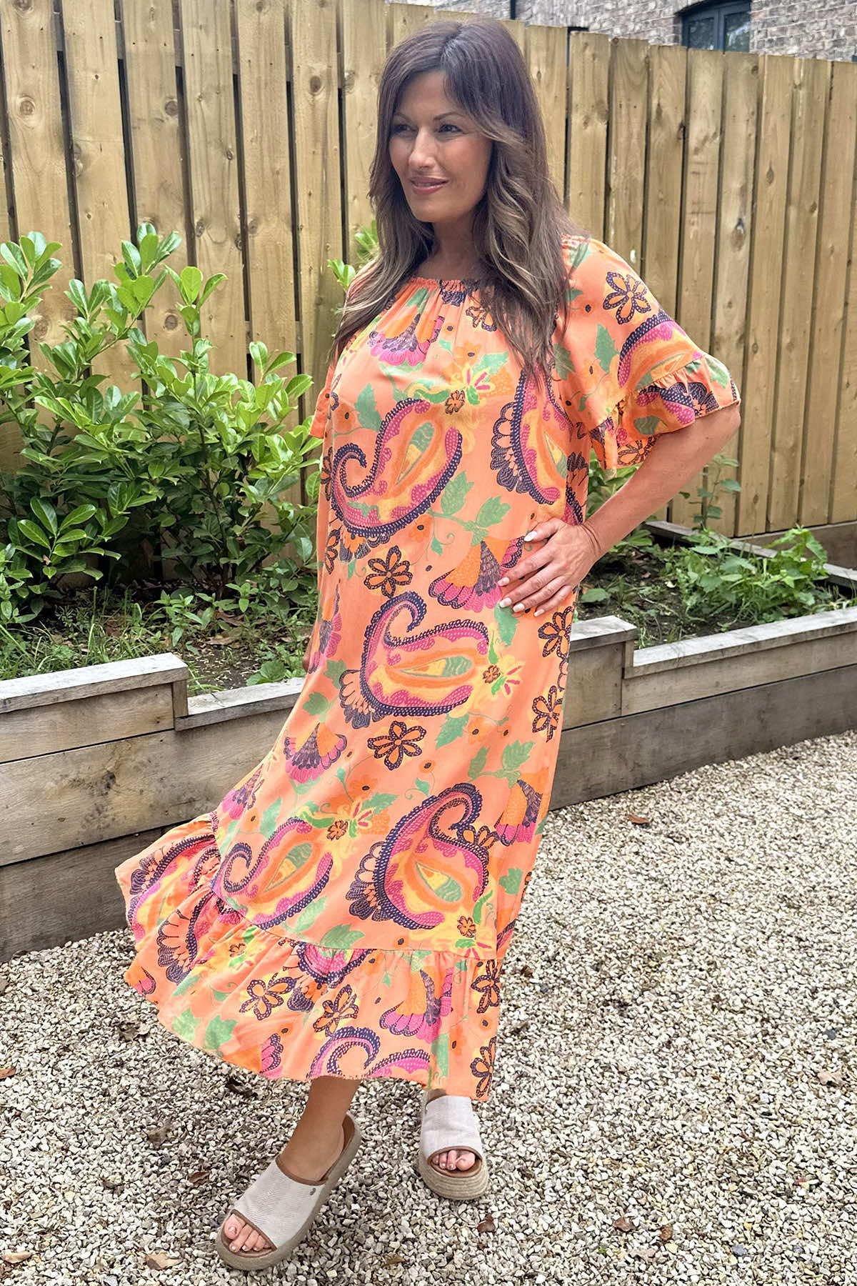 Carmel Floral Print Dress Orange