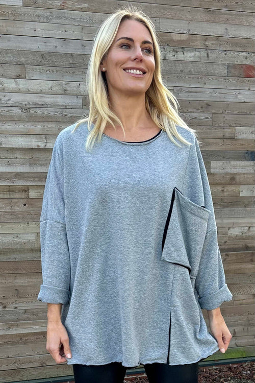 Lottie Pocket Cotton Top Marl Grey - Image 3