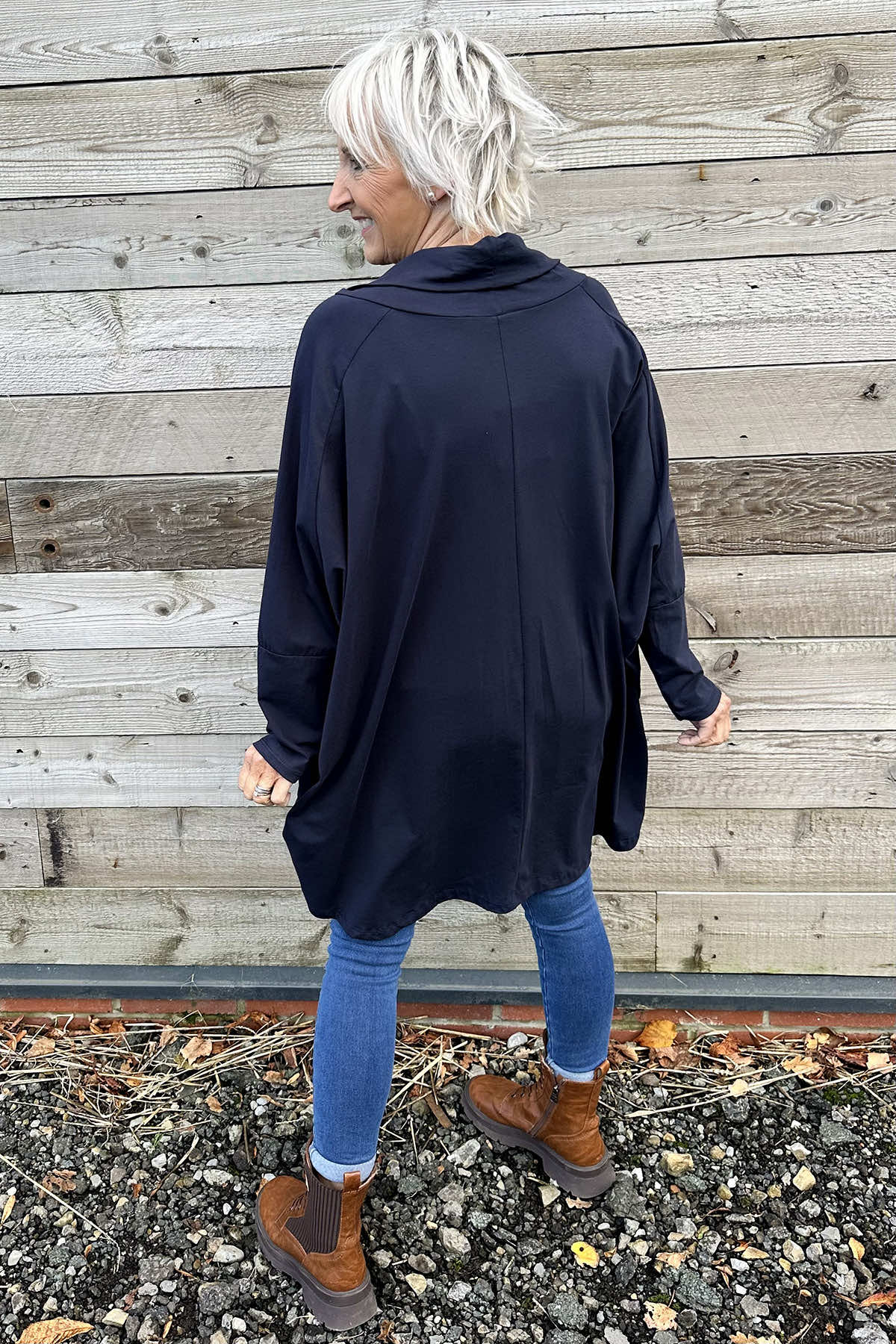 Catalina Cowl Neck Cotton Top Navy