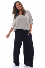 Corzano Raso Palazzo Pants Black Black - Corzano Raso Palazzo Pants Black