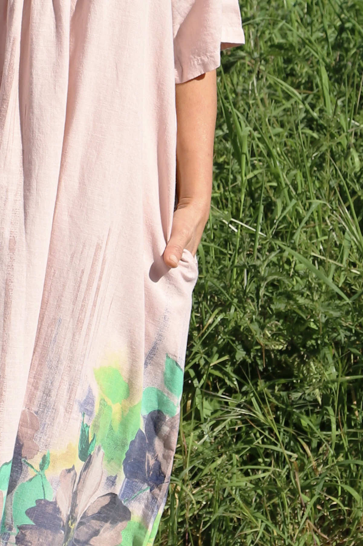 Whitstable V Neck Print Linen Dress Pink