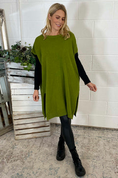 Jocelyn Long Knit Jumper Vest Olive