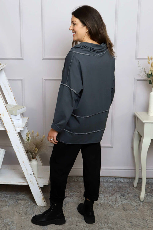 Clarina Cowl Neck Cotton Top Mid Grey - Image 4