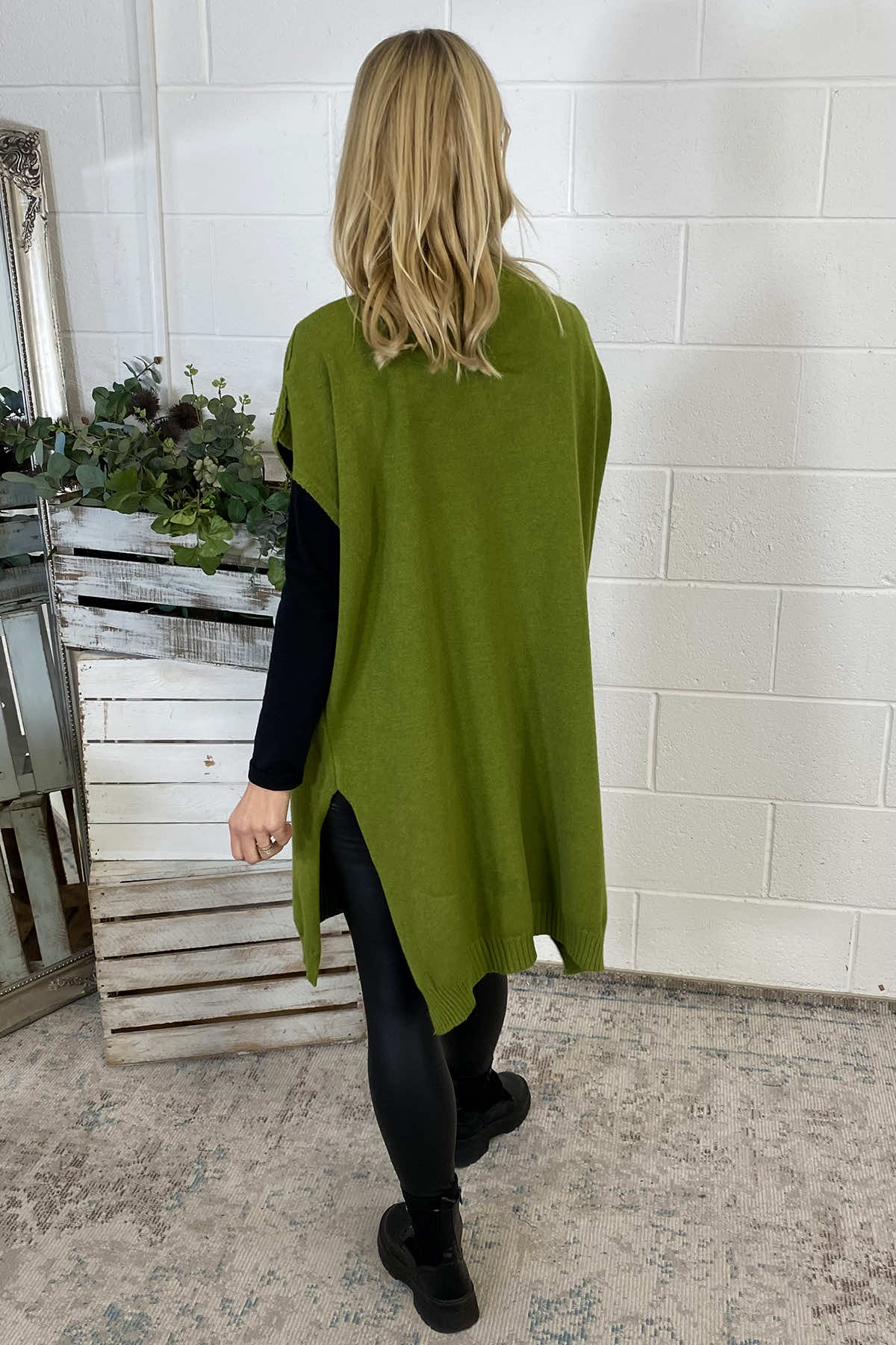 Jocelyn Long Knit Jumper Vest Olive