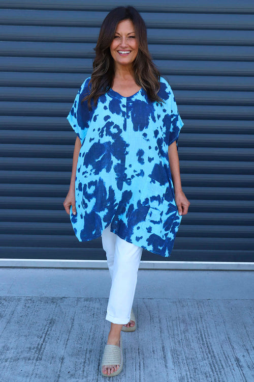 Naima Print Top Kingfisher