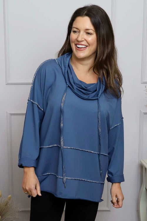 Clarina Cowl Neck Cotton Top Blue - Image 1
