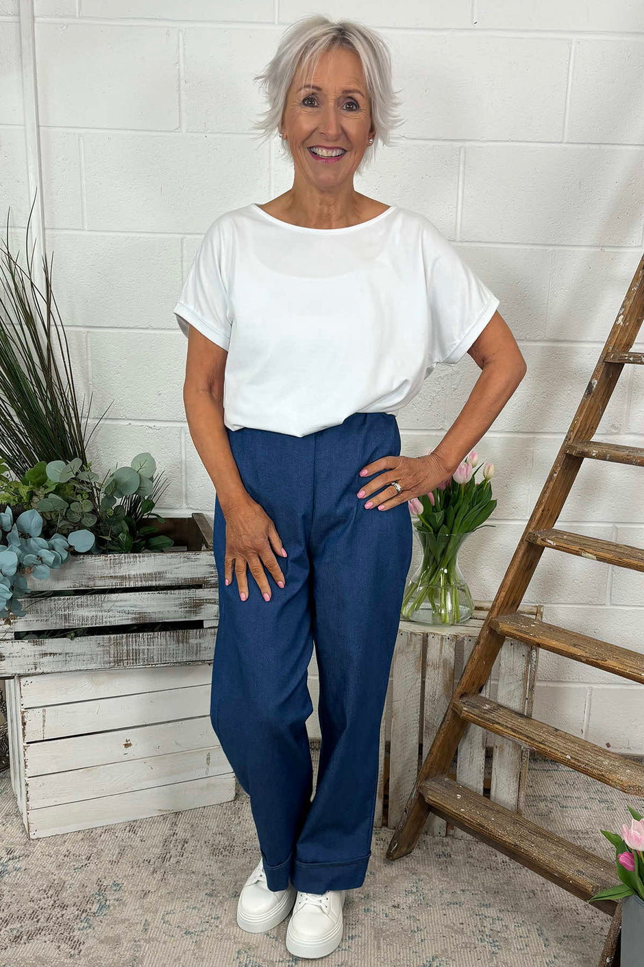 Darlene Lightweight Wide Leg Trousers Mid Denim