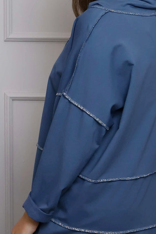 Clarina Cowl Neck Cotton Top Blue - Image 3