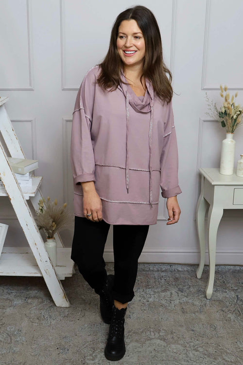 Clarina Cowl Neck Cotton Top Mauve - Image 1