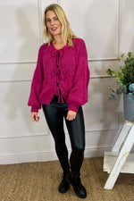 Felicity Tie Front Knitted Cardigan Berry Berry - Felicity Tie Front Knitted Cardigan Berry