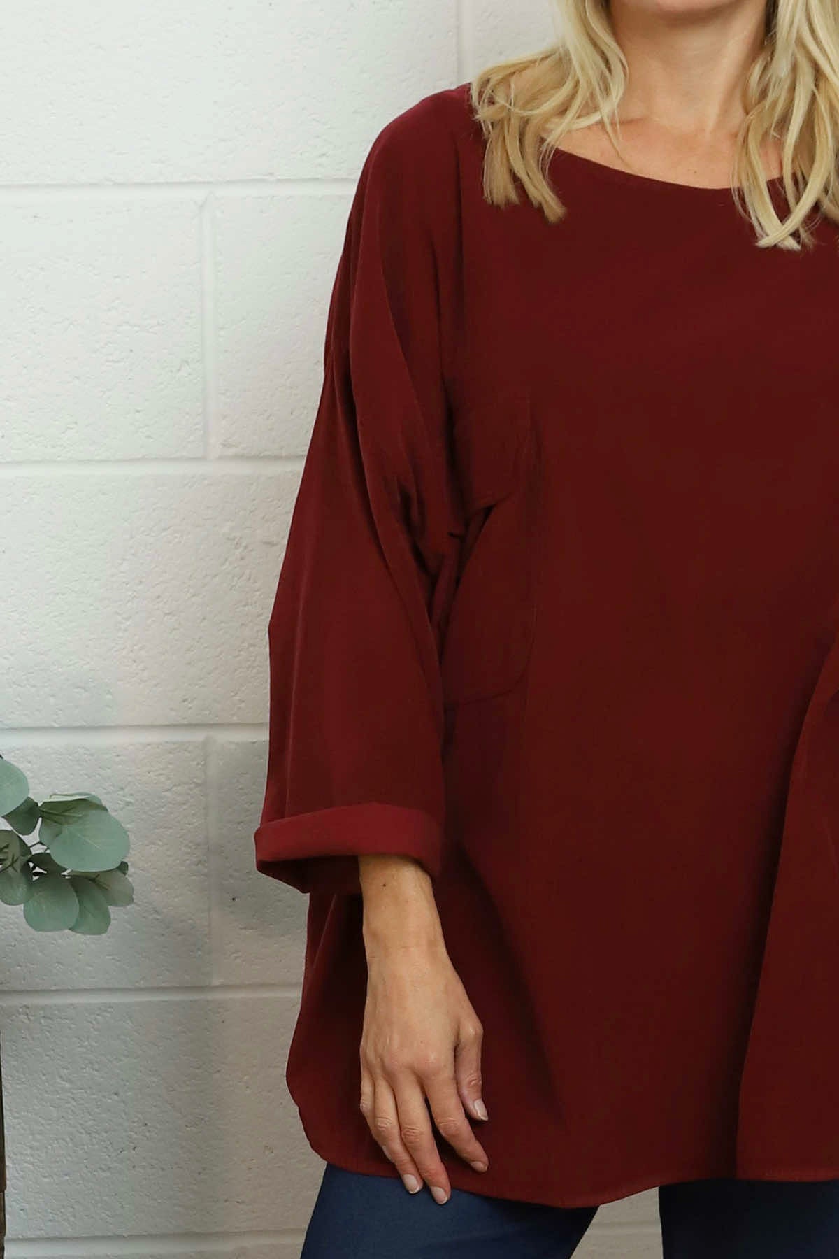 Selene Needlecord Pocket Top Wine