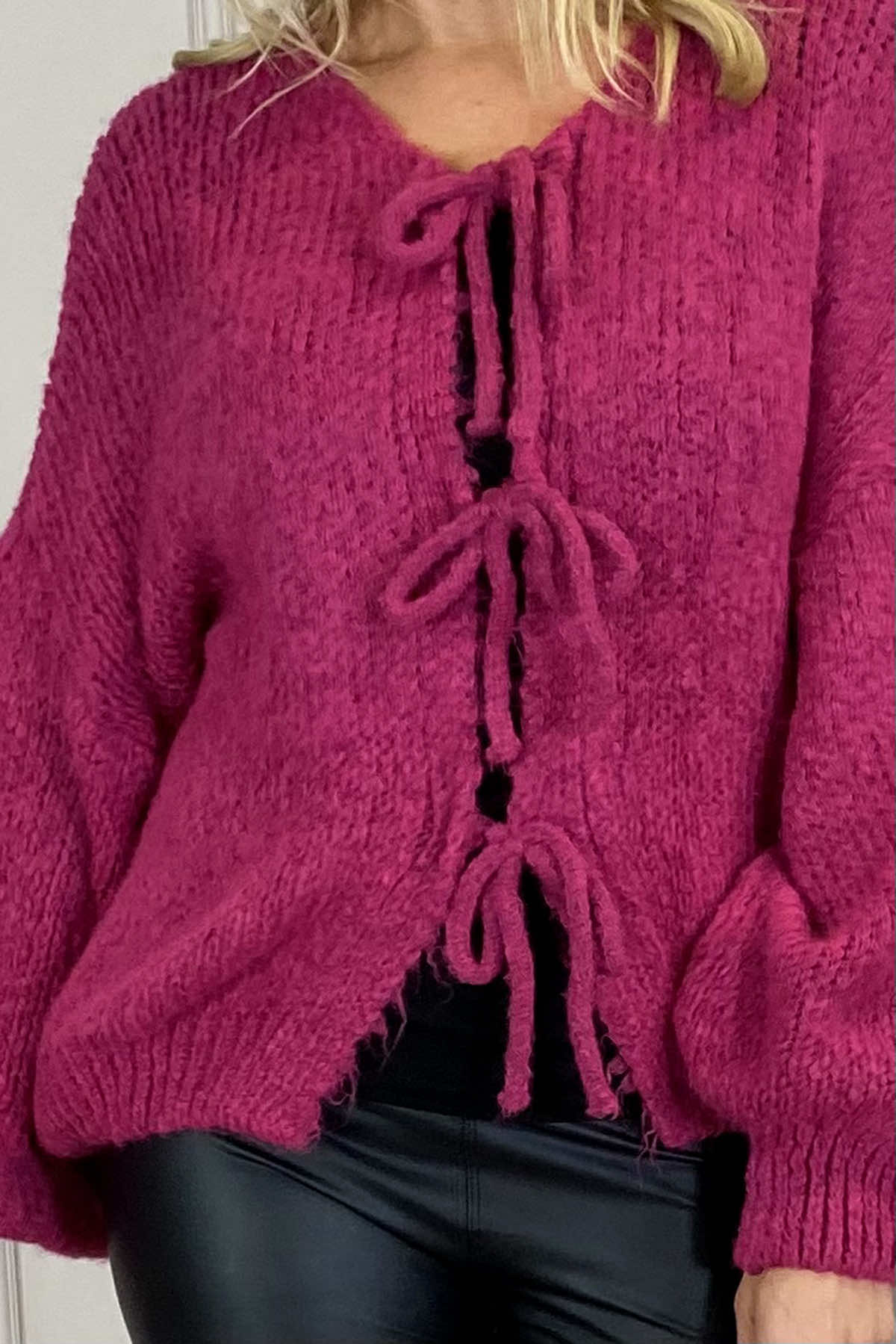 Felicity Tie Front Knitted Cardigan Berry