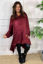 Tara Satin Shirt Wine Wine - Tara Satin Shirt Wine