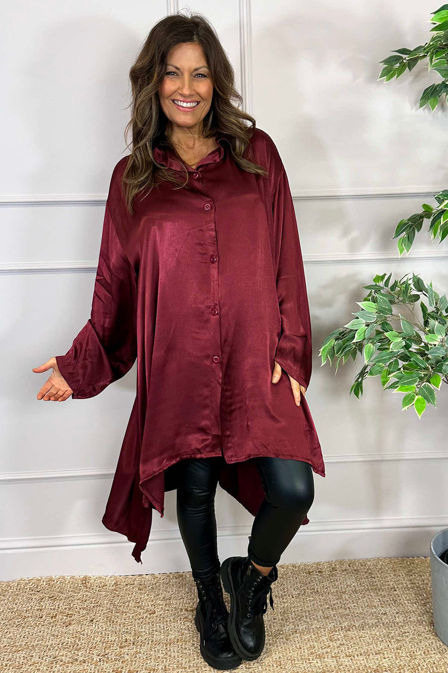 Tara Satin Shirt Wine