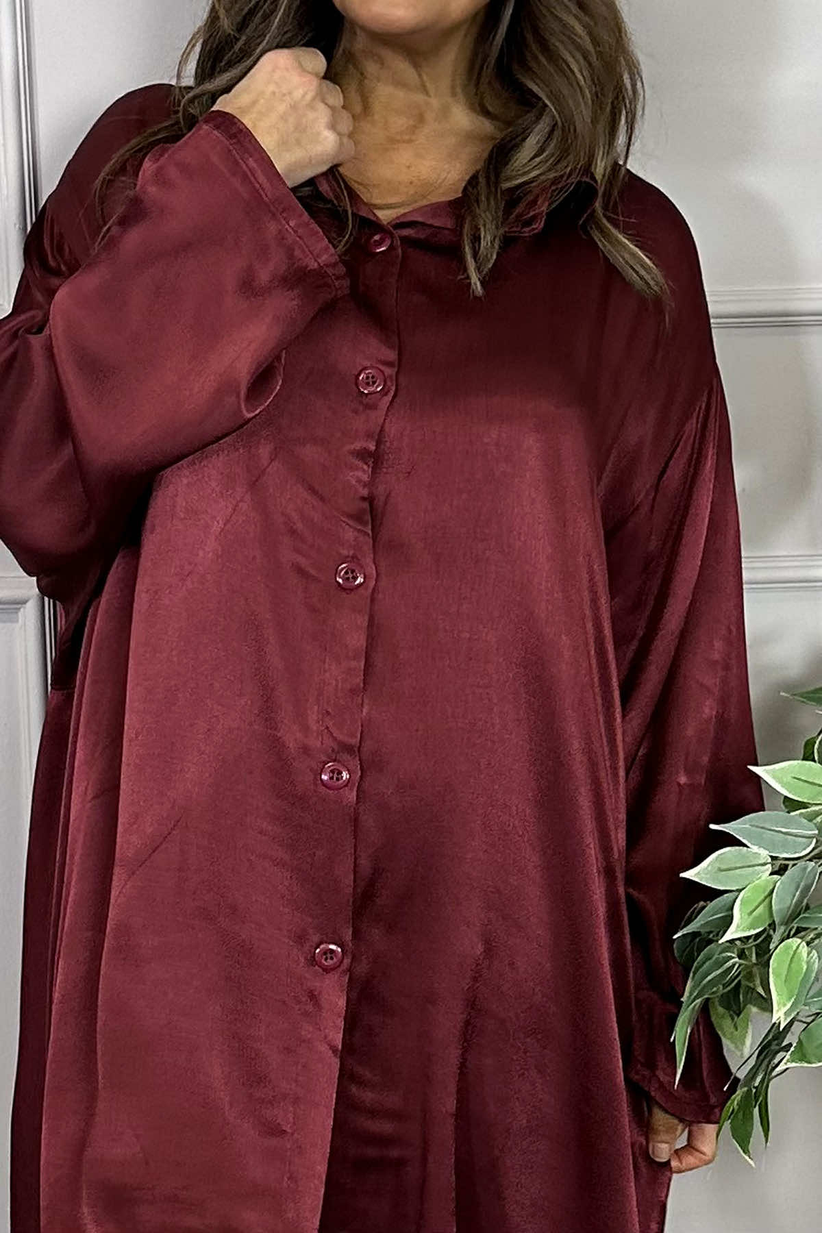 Tara Satin Shirt Wine