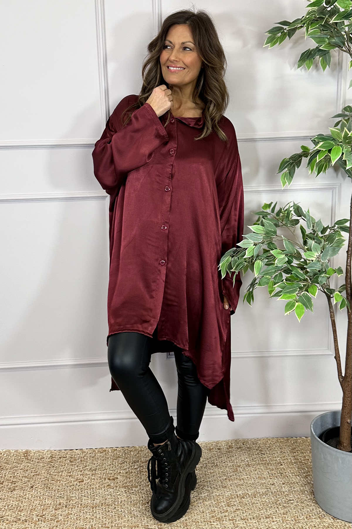 Tara Satin Shirt Wine