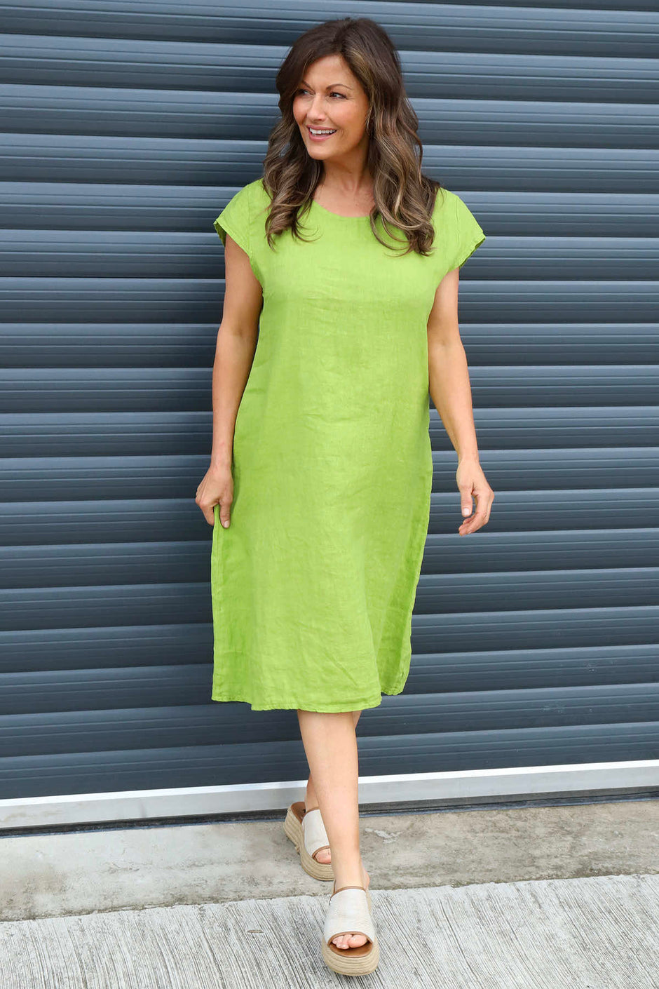 Mabel Cap Sleeve Linen Dress Olive