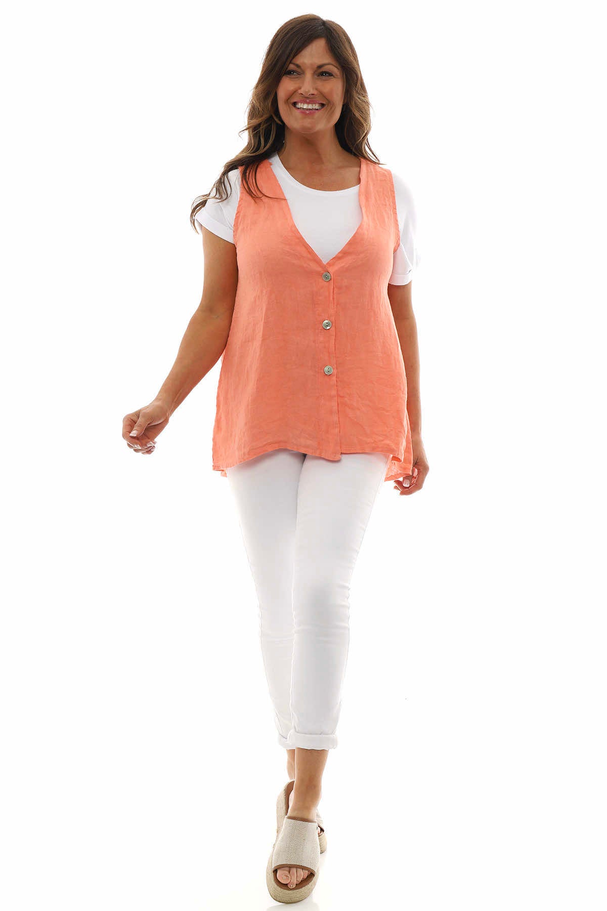 Dora Linen Waistcoat Coral