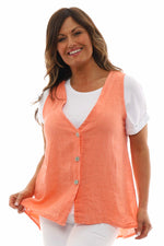 Dora Linen Waistcoat Coral Coral - Dora Linen Waistcoat Coral