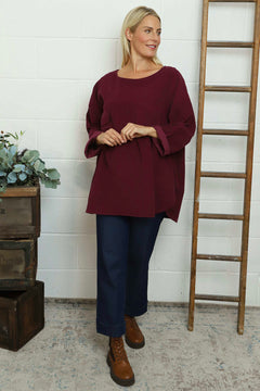 Selene Needlecord Pocket Top Burgundy
