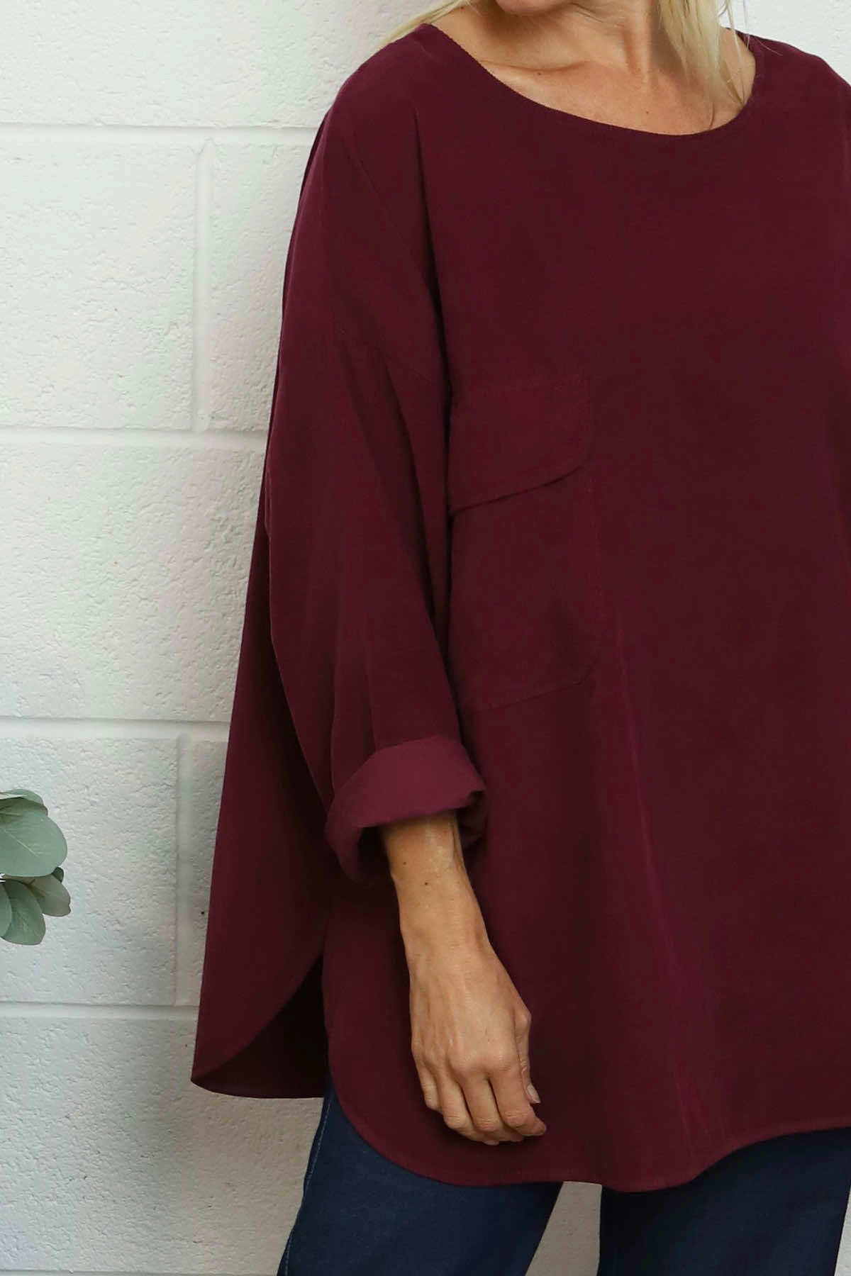 Selene Needlecord Pocket Top Burgundy