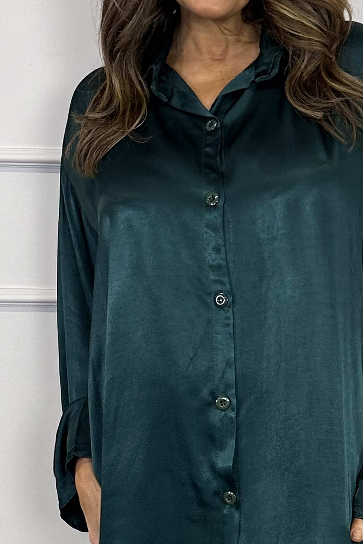 Tara Satin Shirt Bottle Green