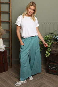 Aitana Pocket Linen Trousers Sage Green