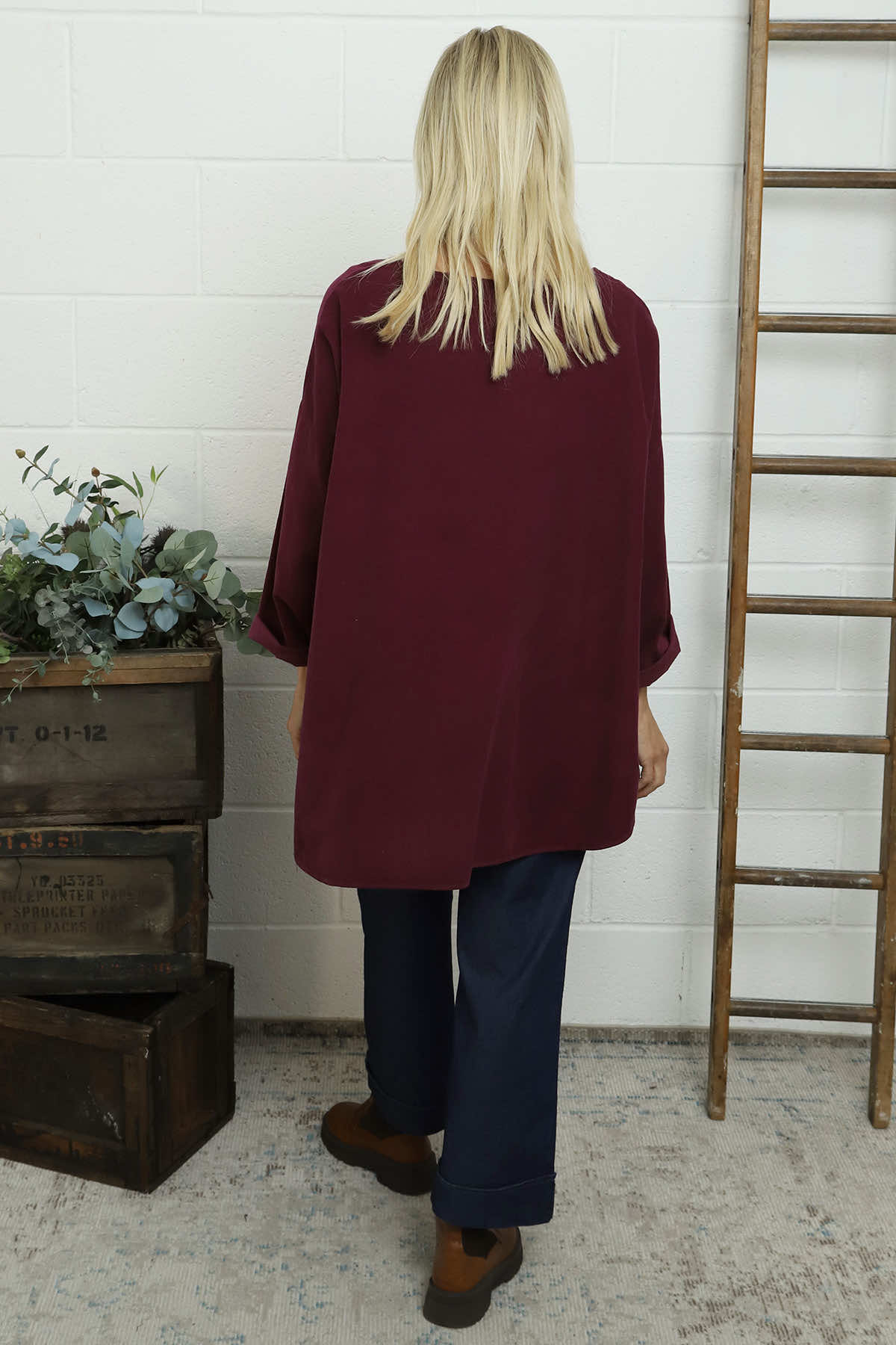 Selene Needlecord Pocket Top Burgundy