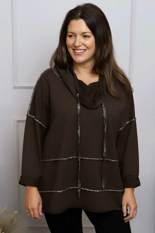 Clarina Cowl Neck Cotton Top Cocoa - Image 2