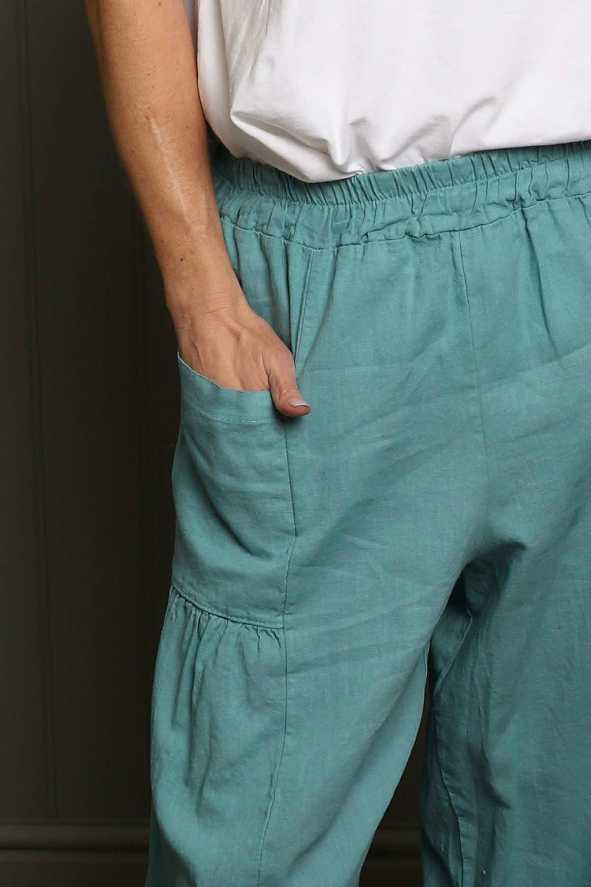 Aitana Pocket Linen Trousers Sage Green