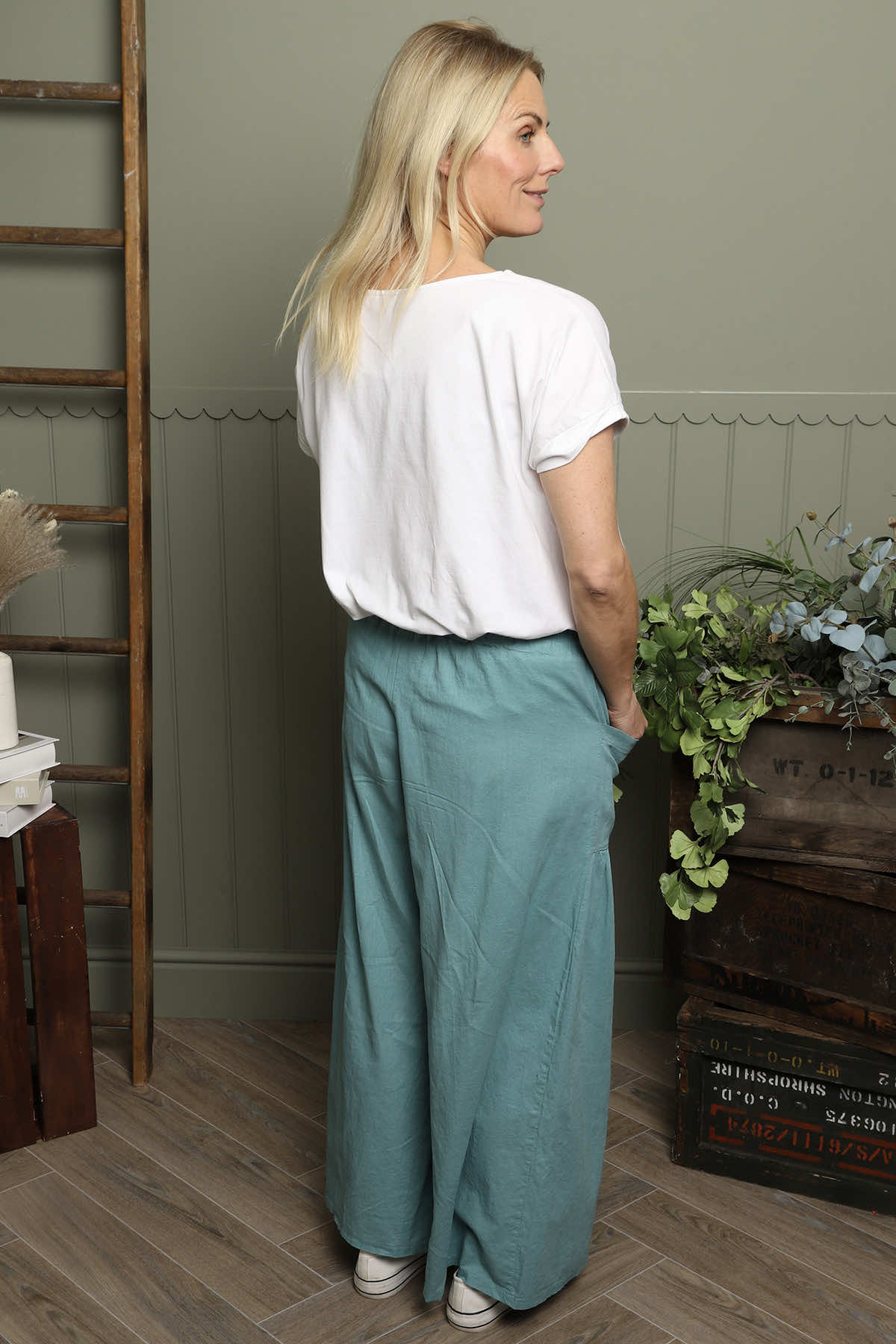 Aitana Pocket Linen Trousers Sage Green