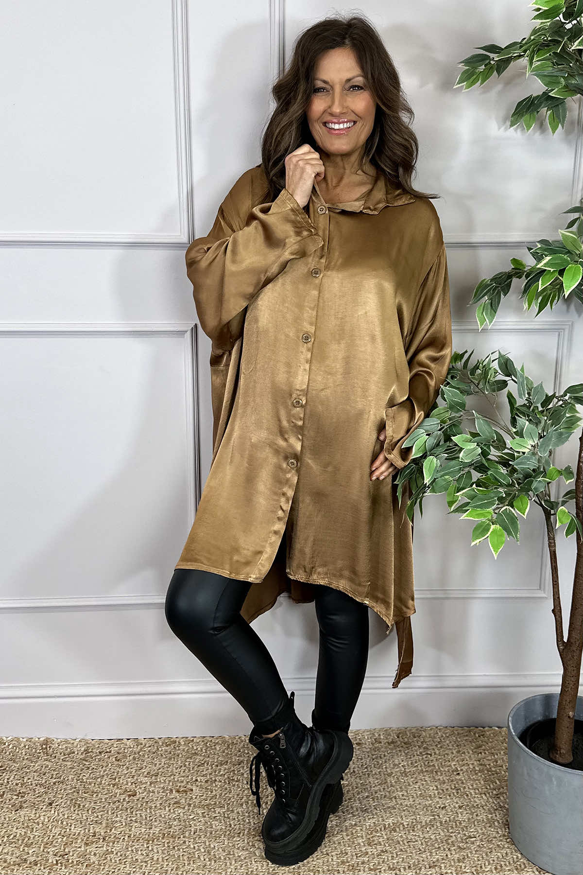 Tara Satin Shirt Camel