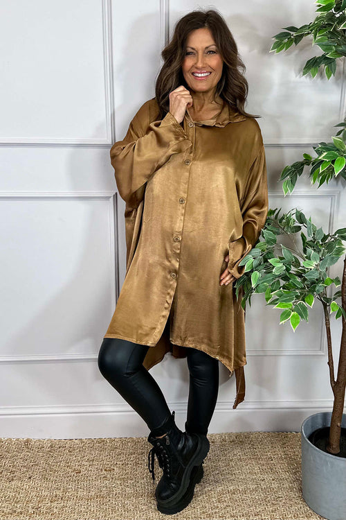 Tara Satin Shirt Camel - Image 3