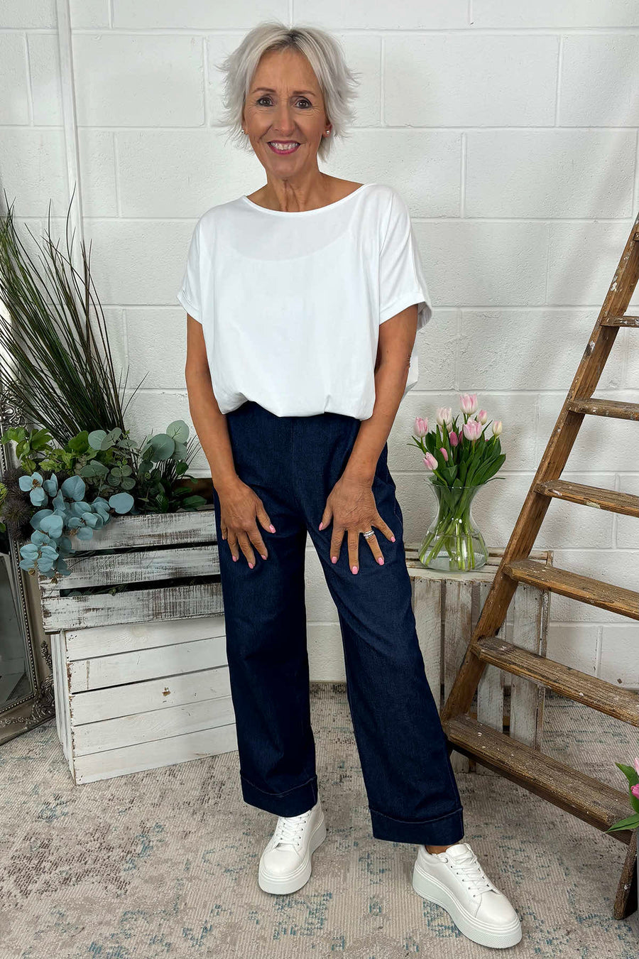 Darlene Lightweight Wide Leg Trousers Dark Denim