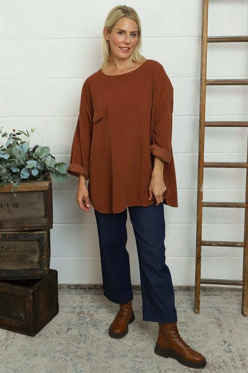 Selene Needlecord Pocket Top Burnt Orange - Image 1