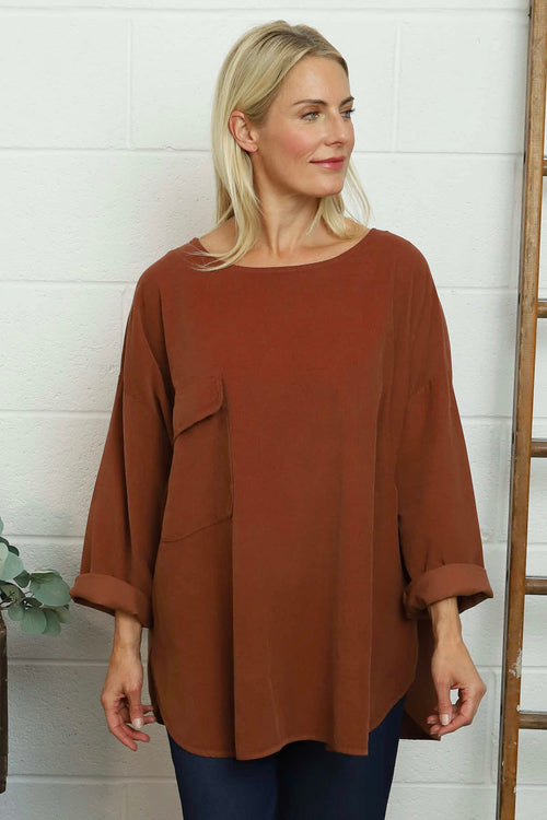Selene Needlecord Pocket Top Burnt Orange - Image 2