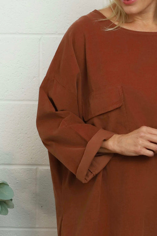 Selene Needlecord Pocket Top Burnt Orange - Image 3