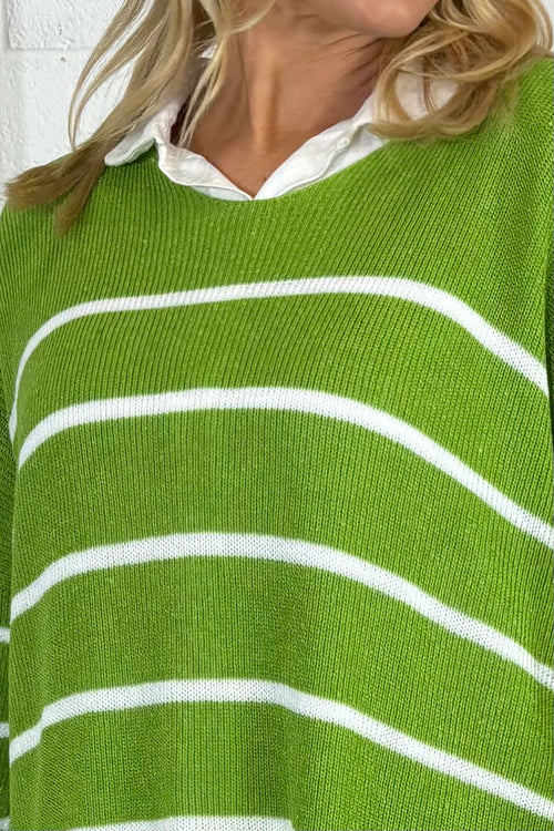 Maddison Stripe Knitted Jumper Green - Image 3