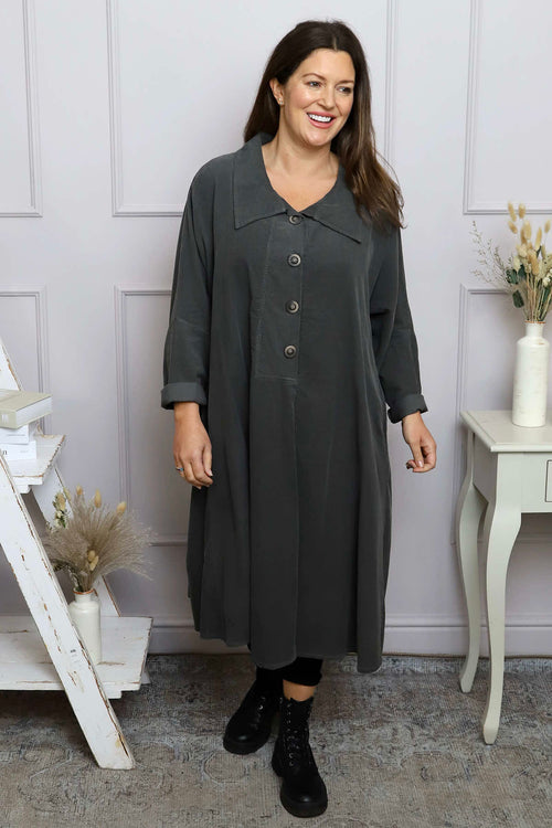 Amina Needlecord Dress Charcoal - Image 3