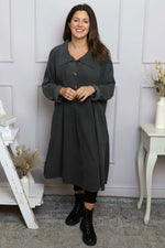 Amina Needlecord Dress Charcoal Charcoal - Amina Needlecord Dress Charcoal