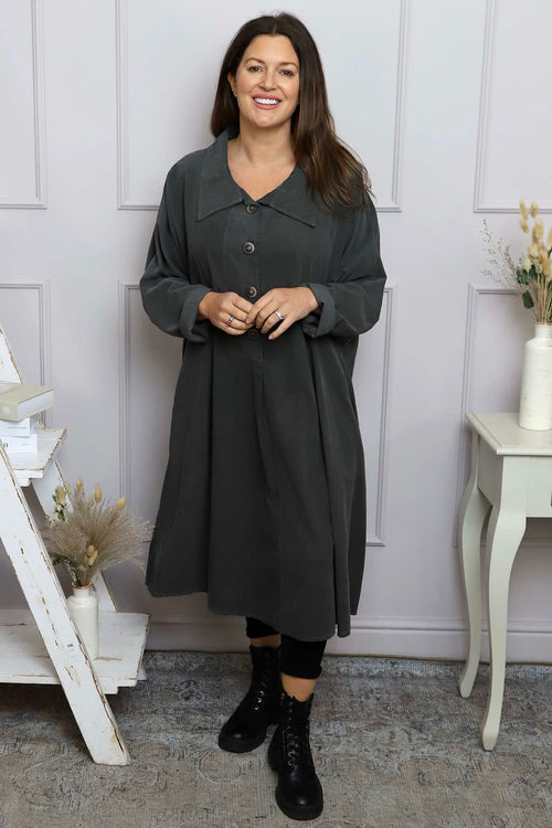Amina Needlecord Dress Charcoal - Image 1