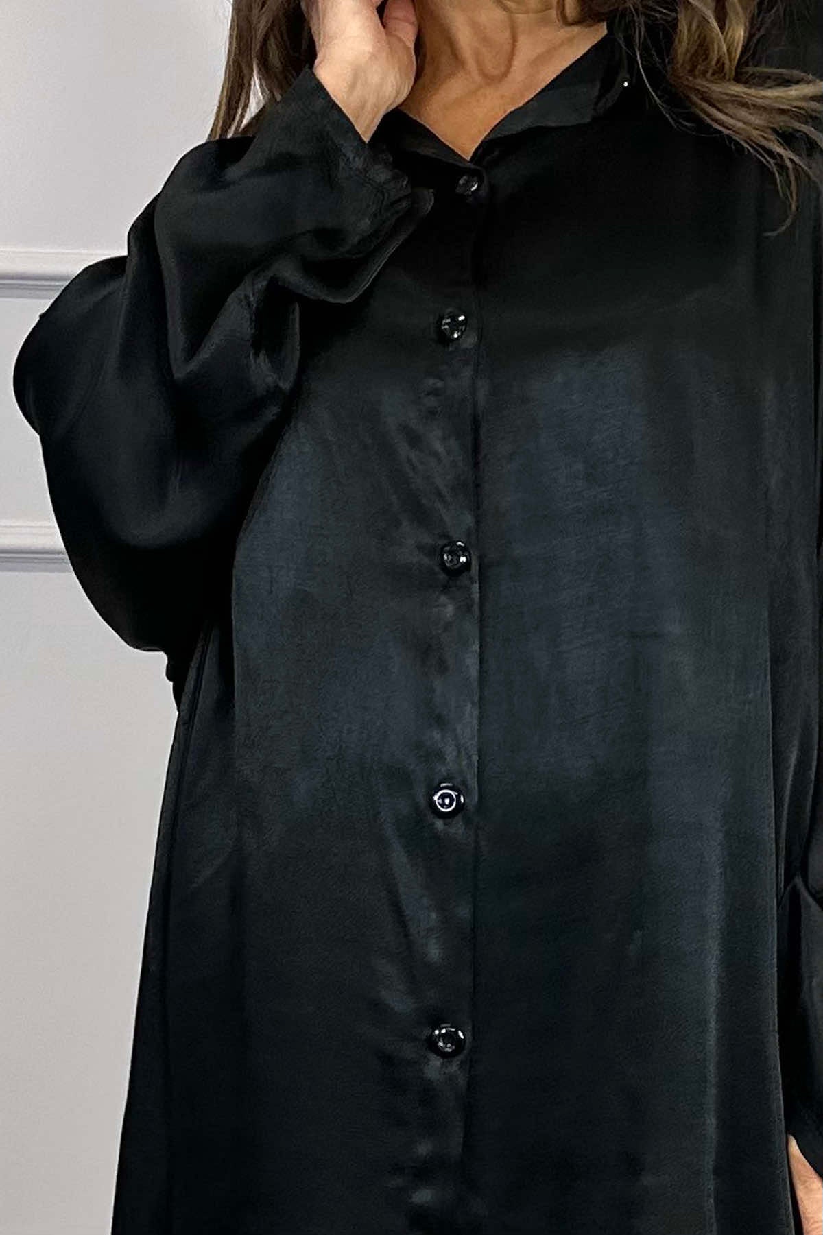 Tara Satin Shirt Black