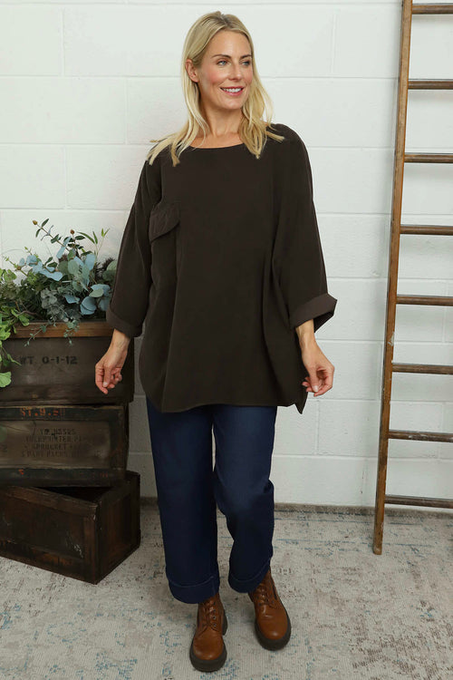 Selene Needlecord Pocket Top Cocoa - Image 1
