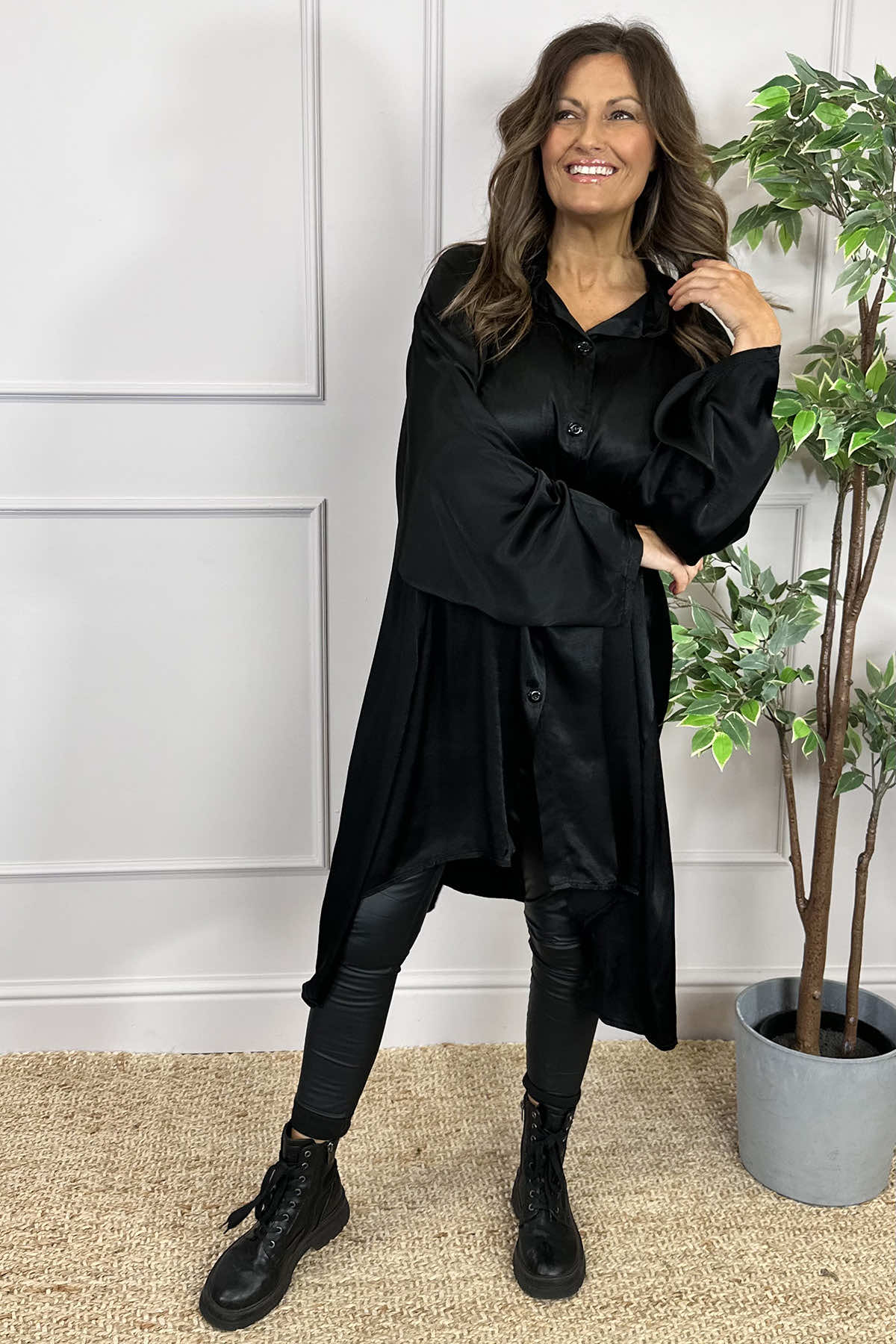 Tara Satin Shirt Black