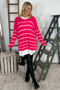 Maddison Stripe Knitted Jumper Fuchsia