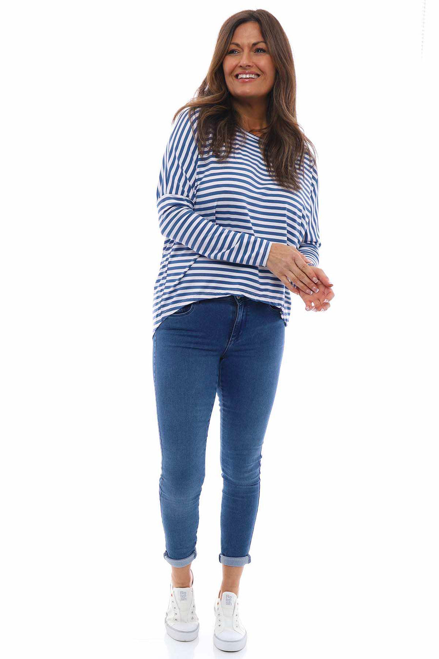 Basic Stripe Sweat Denim Blue