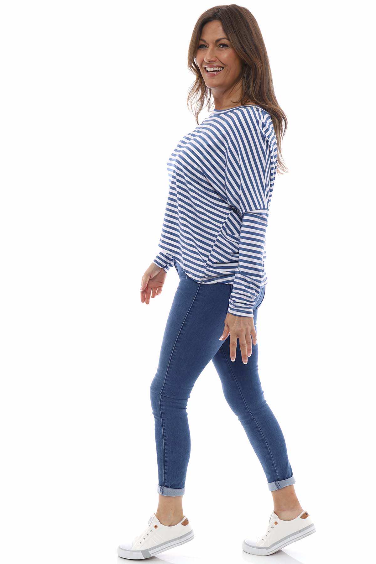 Basic Stripe Sweat Denim Blue