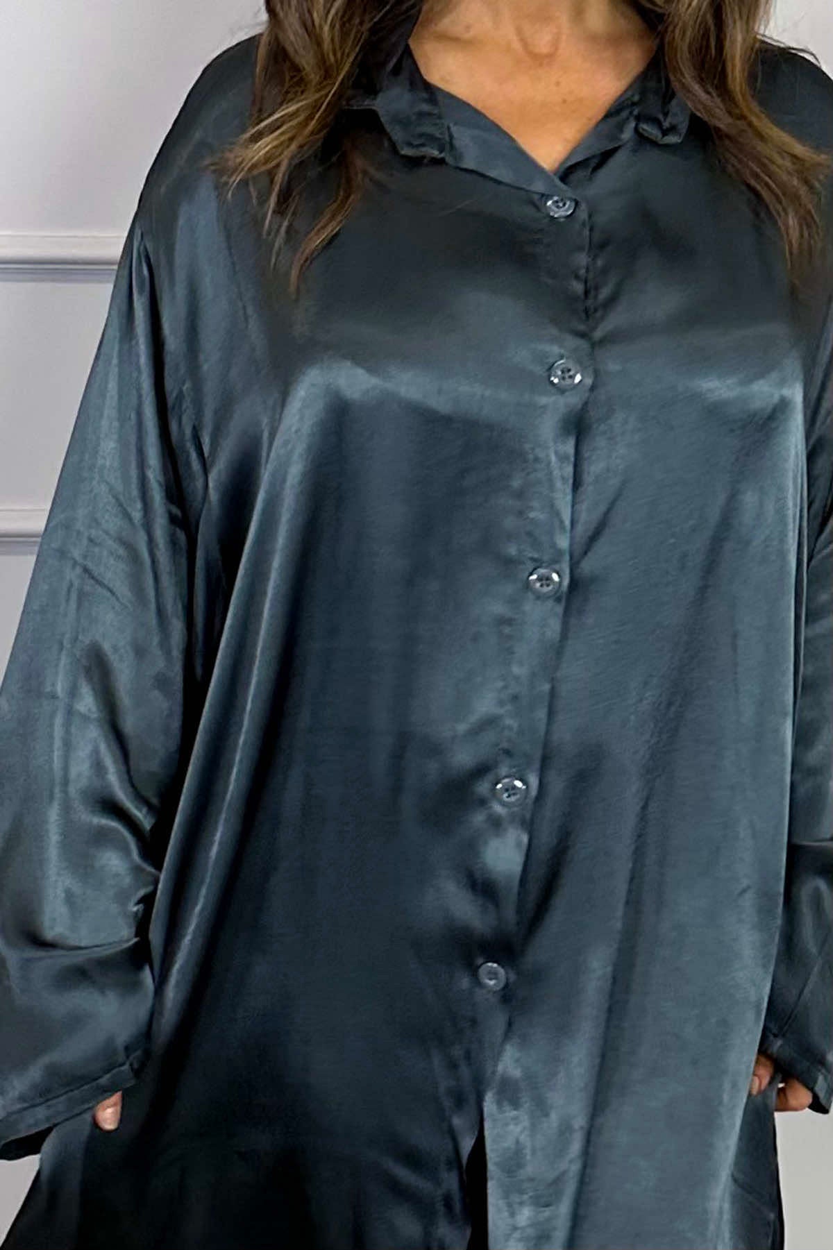 Tara Satin Shirt Charcoal